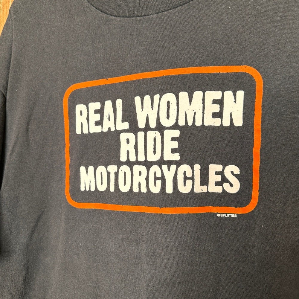 Vintage Streetwear 'Real Women Ride Motorcycles' Graphic T-Shirt Black XL Biker - Picture 2 of 6